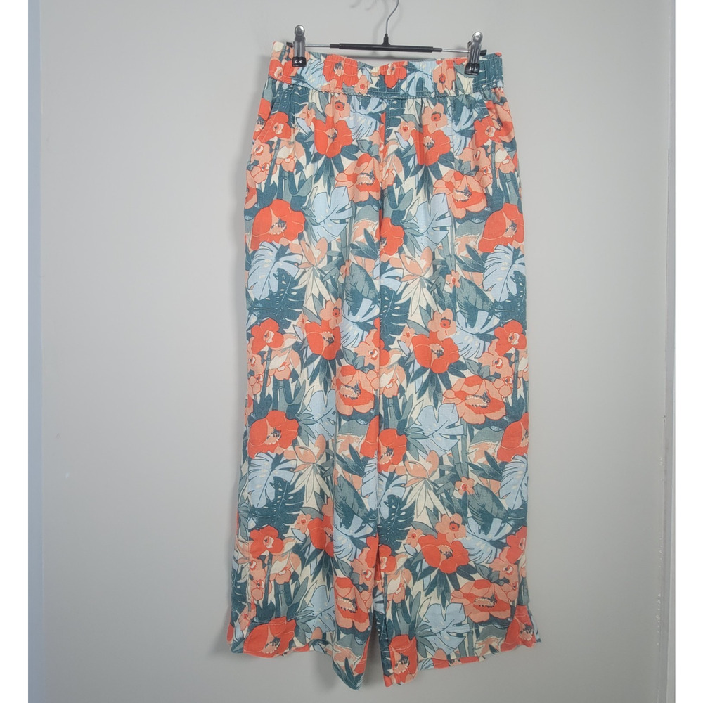 C&C California Womens S Linen Floral Wide Leg Pullon Pants Multicolor